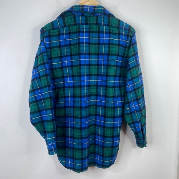 Vintage Pendleton Lodge Shirt 70s Wool Flannel Blue Made In USA L Gorpcore FLAW - Picture 5 of 12